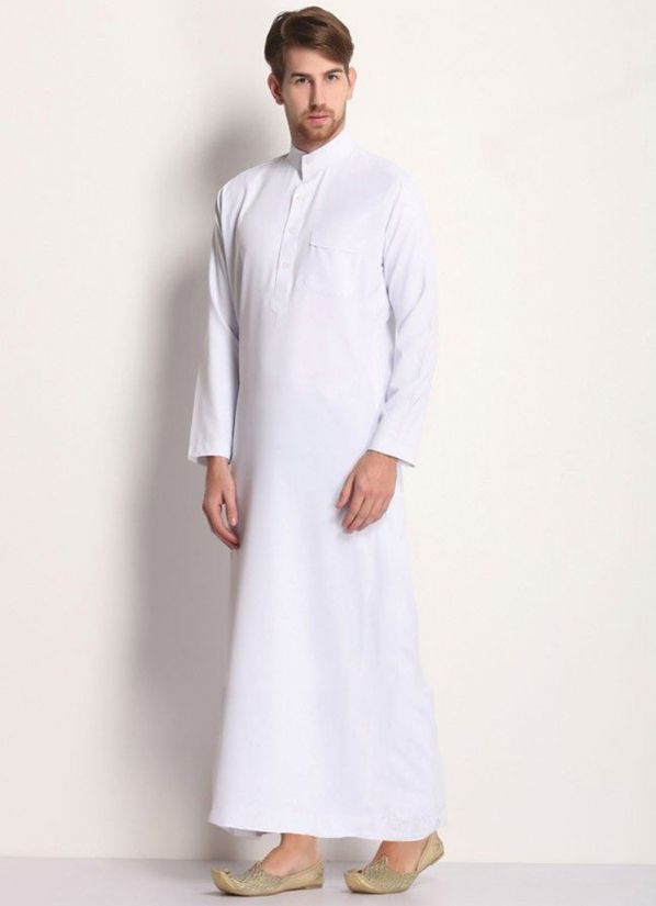 Mens white A-Line Juba With Collar