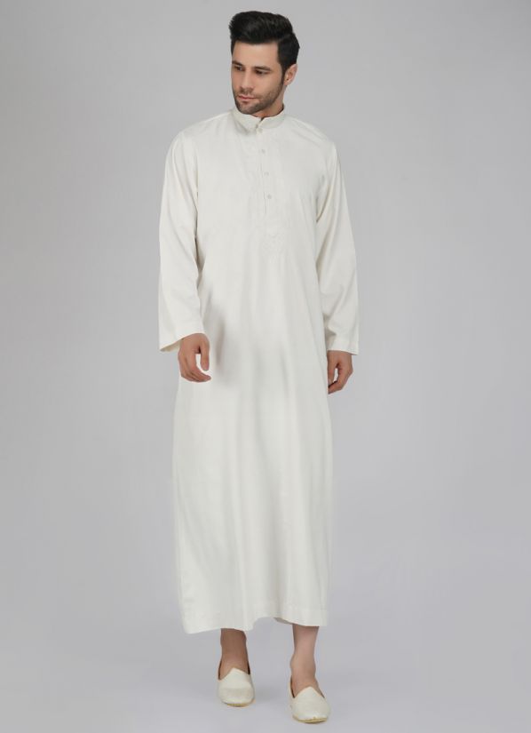Men's Embroidered Off White Long Jubba