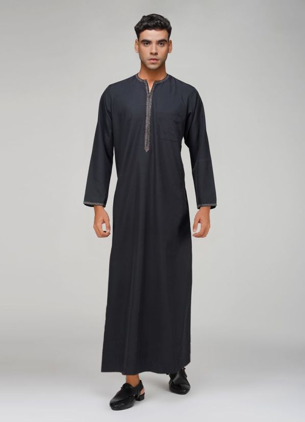 Buy Men's Black Resham Embroidered Jubba