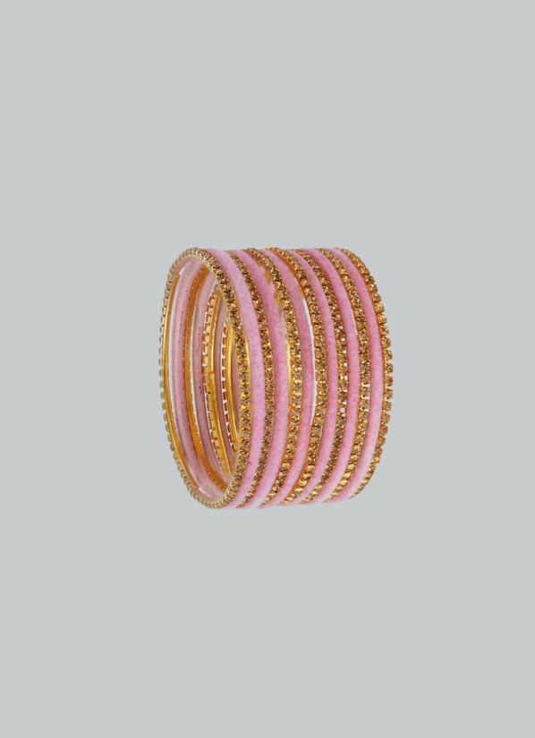 Pink Velvet & Diamante Kids Bangle Sets