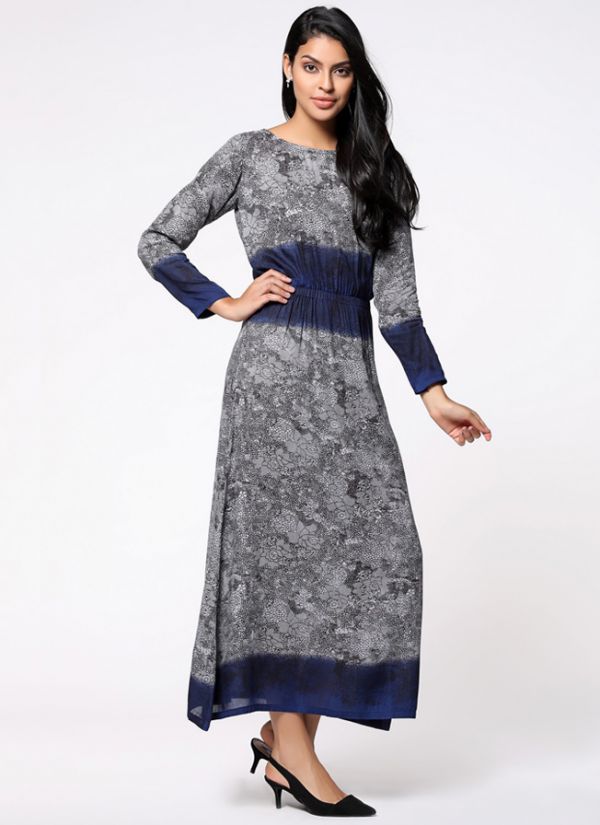 Grey & Blue Elasticated Ombre Kaftan