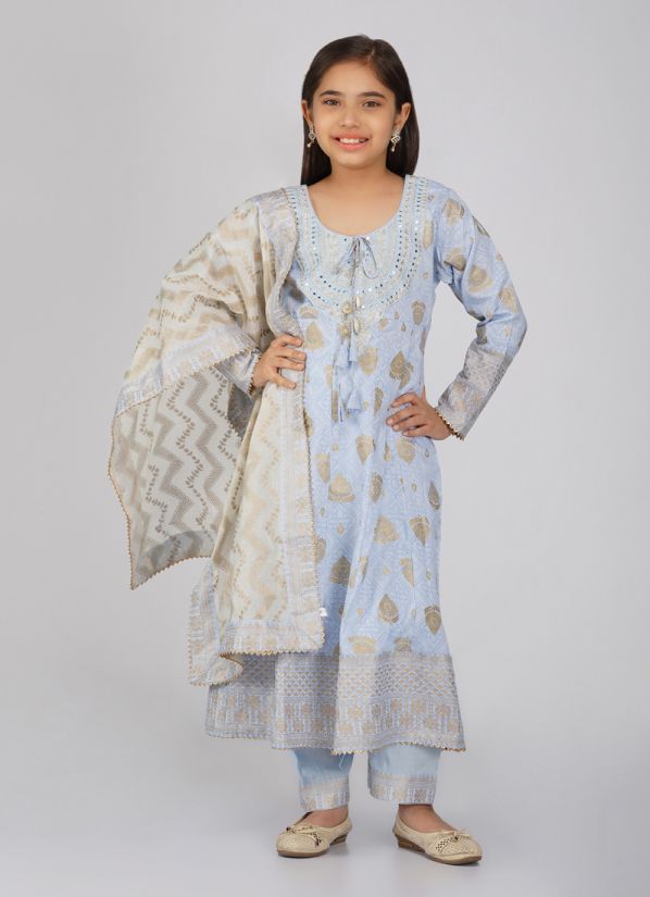 Buy Kids Lilac Rayon Anarkali Suit Set