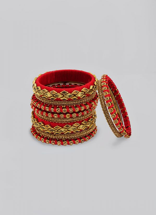 Buy Intricate Red Thread Bangle Set