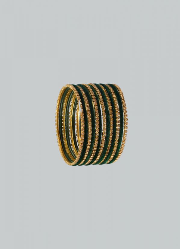 Green Velvet Antique Gold Bangle Set