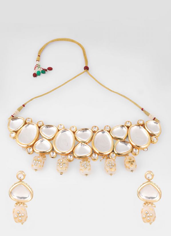 Large Mirror Kundan Necklace Set