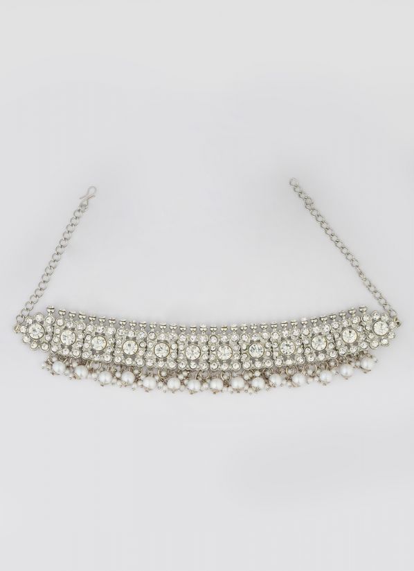 Silver Diamonte Choker Necklace Set