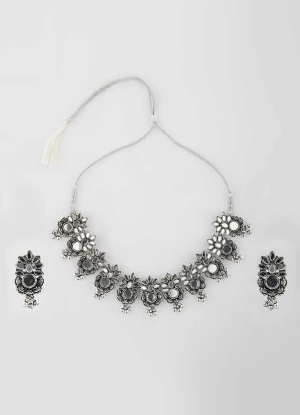 Oxidised Mirror Necklace Set