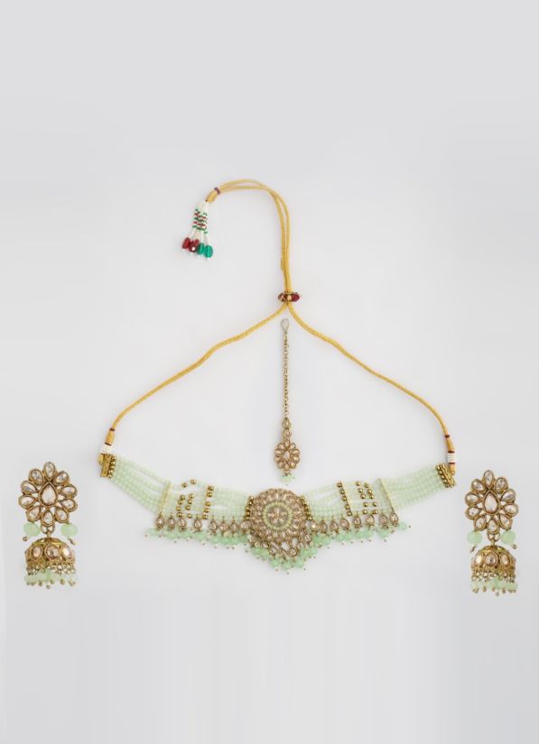 Mint Crystal Choker Necklace Set