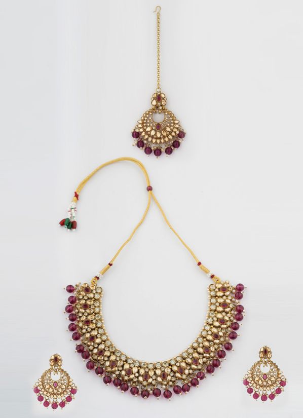 Purple Pearl Diamonte Necklace Set