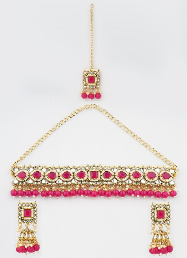 Pink Pearl Kundan Necklace Set