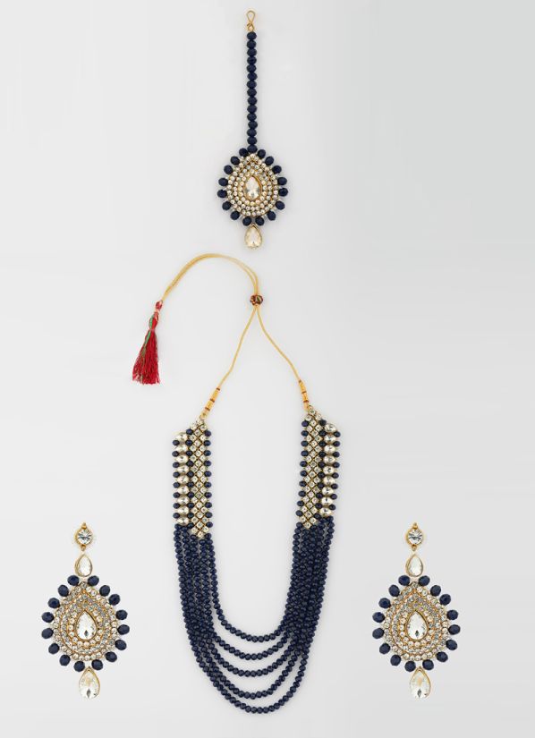 Navy Blue Crystal Dimaonte Necklace Set