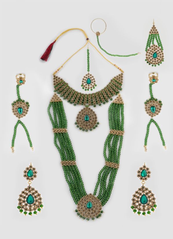 Green Crystal Stone Bead Necklace Set