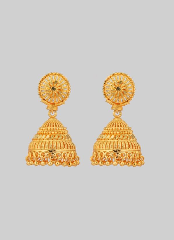 Traditional Gold Pleated Jhumki Earrings