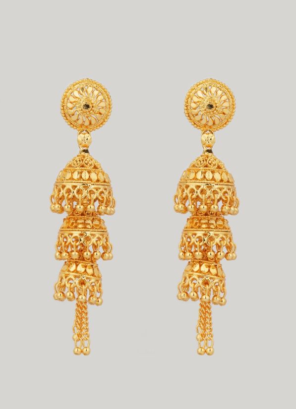 Traditional Three Tier Gold Jhumki Earrings