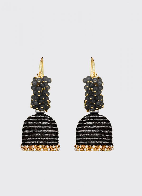 Buy Black Threadwork Jhumki Style Earrings
