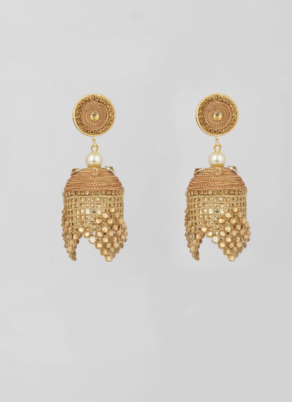 Buy Gold Threadwork With Pearl Lace Earrings