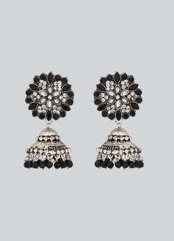Black Jumki With Black Beads Earrings