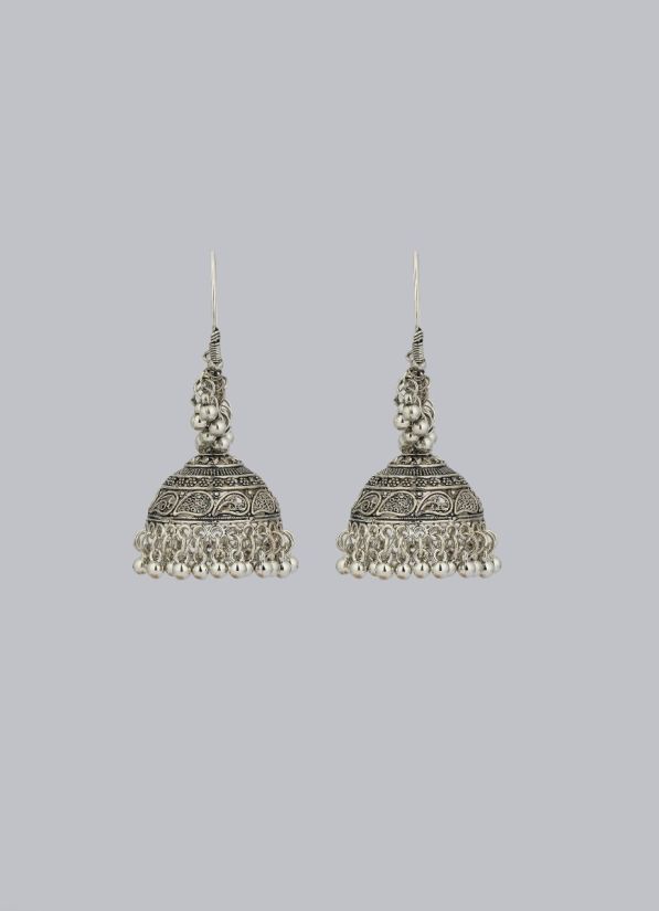 Intricate Silver Oxidise Bali Earrings