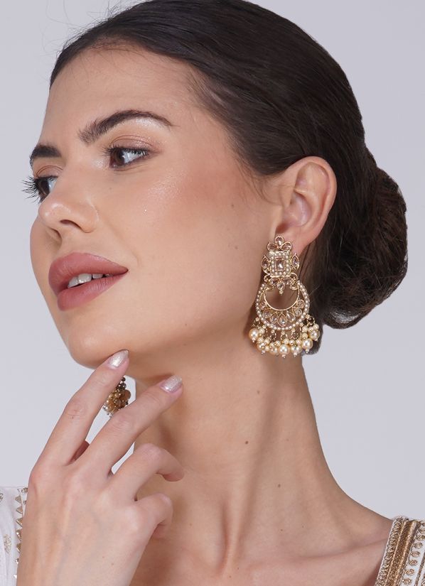 Gold Diamonte Press On Jumki Earrings