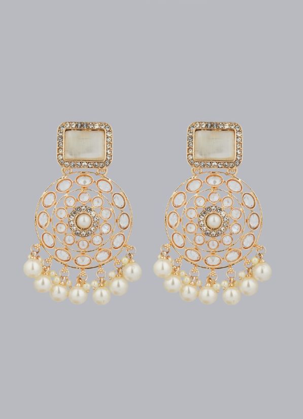 Gold Diamonte Pearl Jumki Earrings