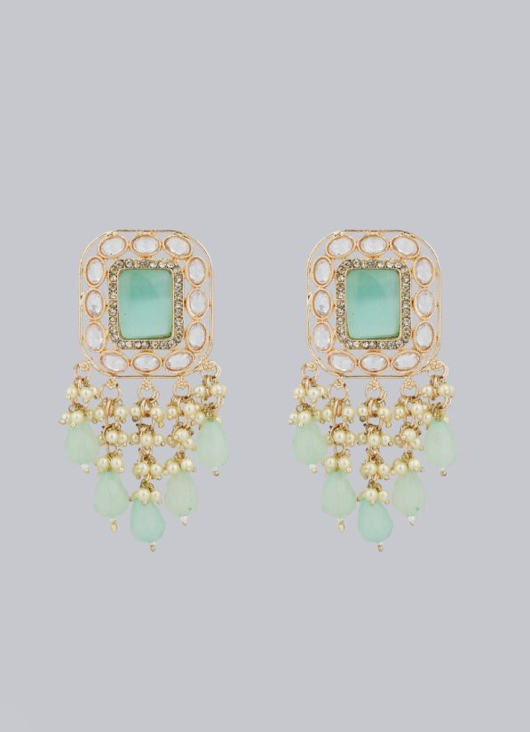 Mint Green Diamonte Pearl Jumki Earrings