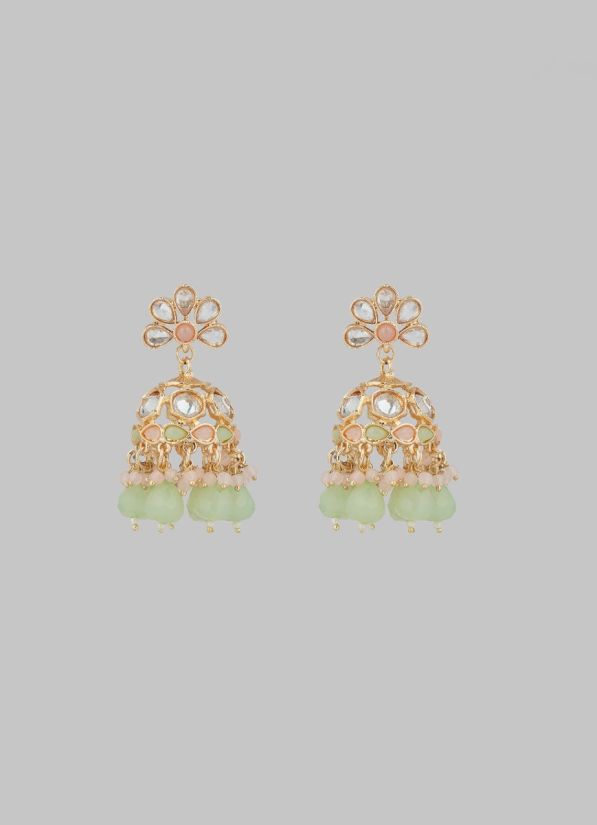 Mint Green Flower Jumki Earrings