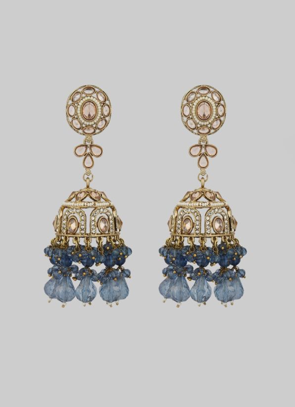Blue Diamonte Crystal Pearl Earrings