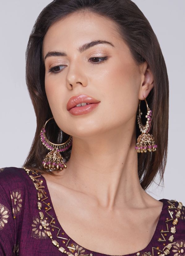 Purple Stone Pearl Bali Earrings