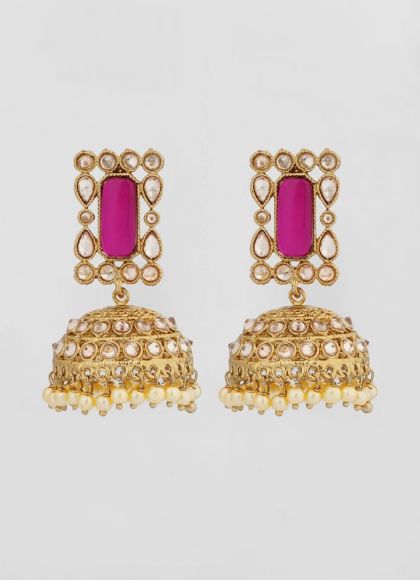 Ruby Jumki American Diamond Glass Beads Earrings