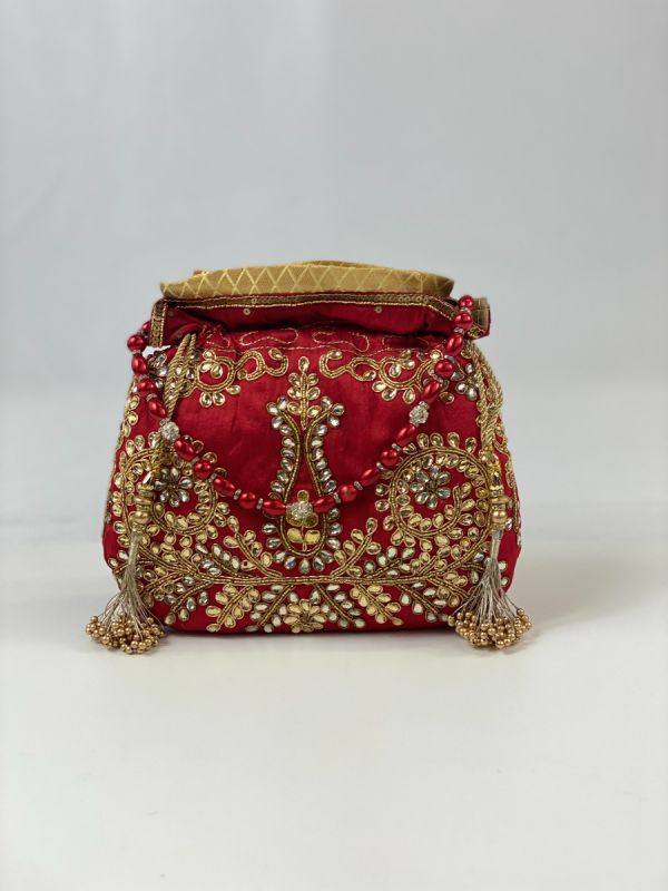 Red Silk Embroidered Handbag