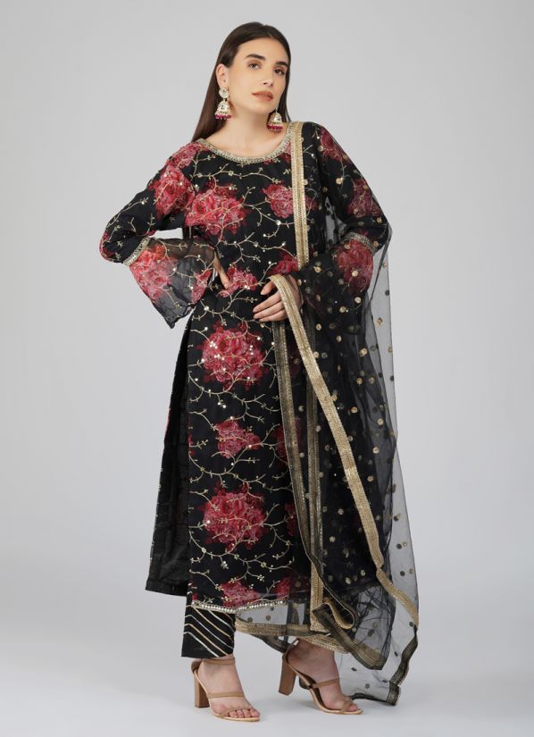 Black Georgette Gold Suit