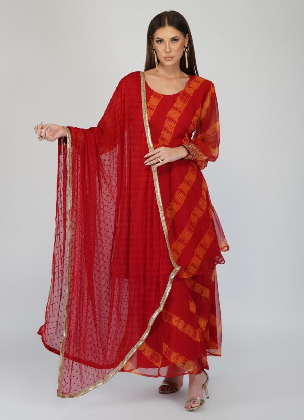 Buy Red Printed Suit With Sharara & Dupatta