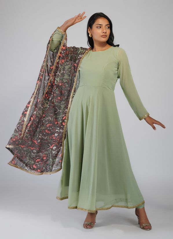 Buy Green Georgette Indian Suit with Churidaar & Dupatta