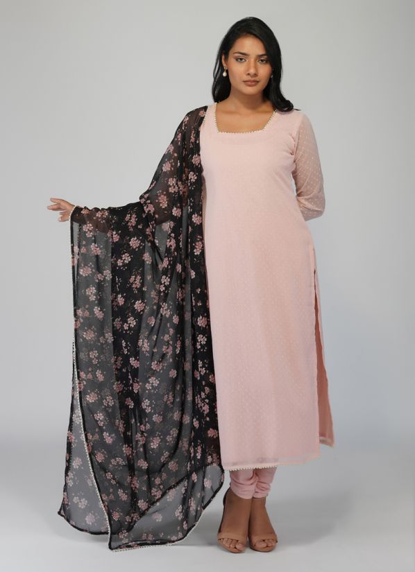 Buy Light Pink Dobby Indian Suit with Churidaar & Dupatta