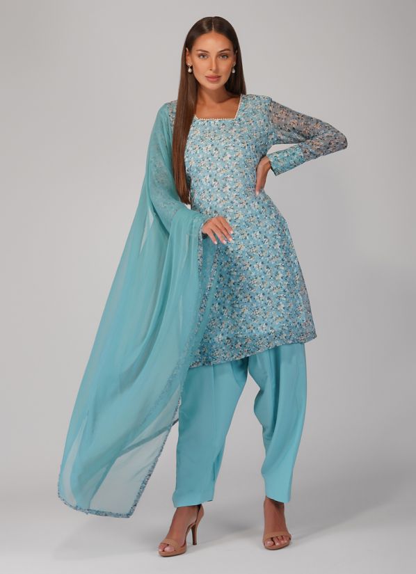 Buy Blue Dmall Floral Indian Suit with Salwar & Dupatta