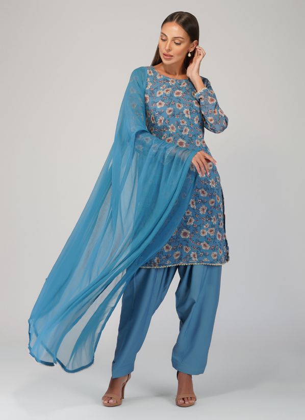 Blue Georgette Kameez Salwar Suit Set