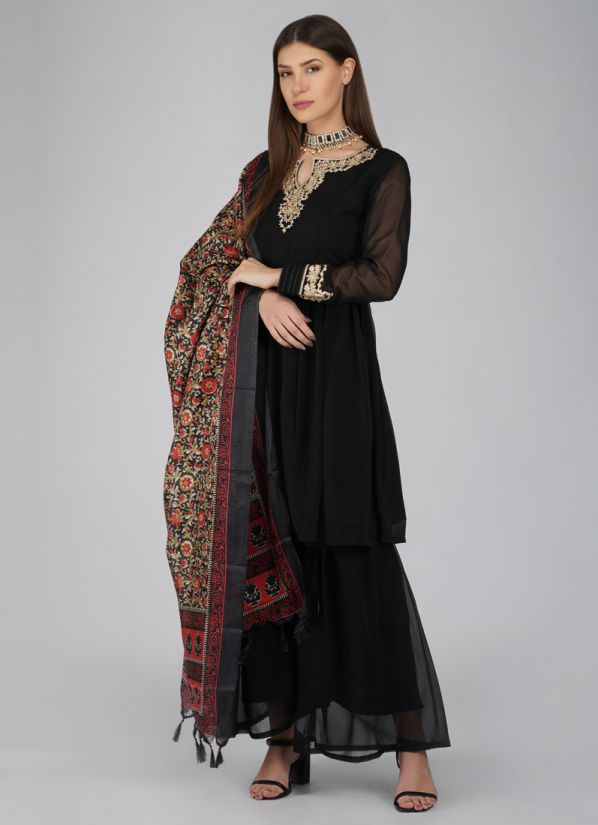 Buy Black georgette Peplum Style Gharara Suit Set