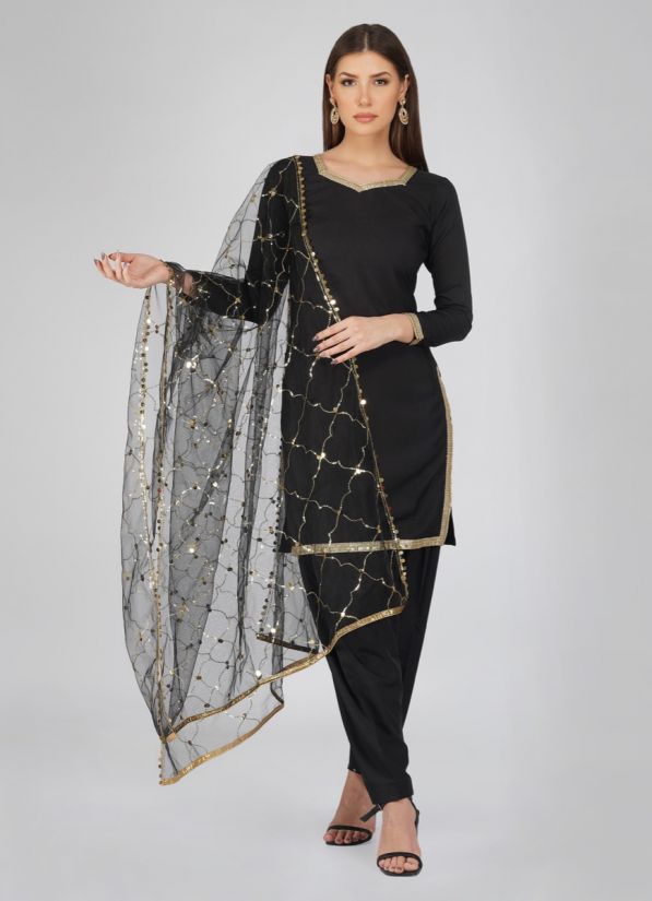 Buy Black Crepe Silk Shift Style Salwar Suit Set