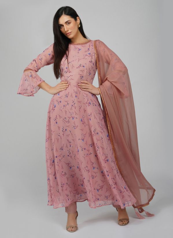 Buy Pink Georgette Indian Suit with Trouser & Dupatta