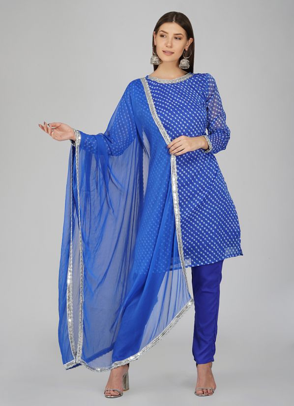 Blue Chiffon Shift Style Trouser Suit Set