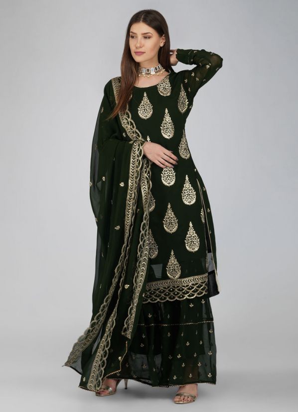Buy Green Georgette Embroidered Gharara Suit Set