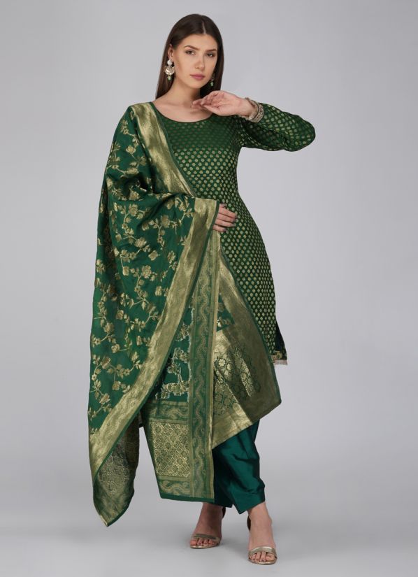 Buy Dark Green Jacquard Dupatta Salwar Suit