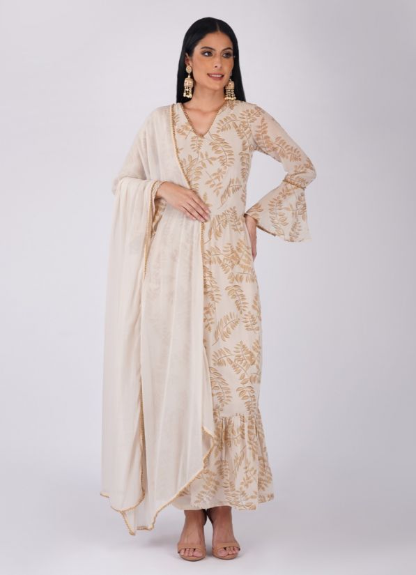 Buy Off White Printed Bias Cut Suit