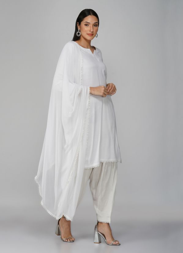Buy White Shift Style Crochet Lace Salwar Set