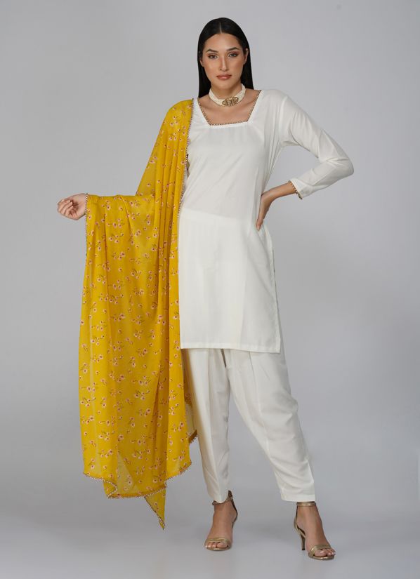Buy Ivory Crepe Shift Dress Style Salwar Set