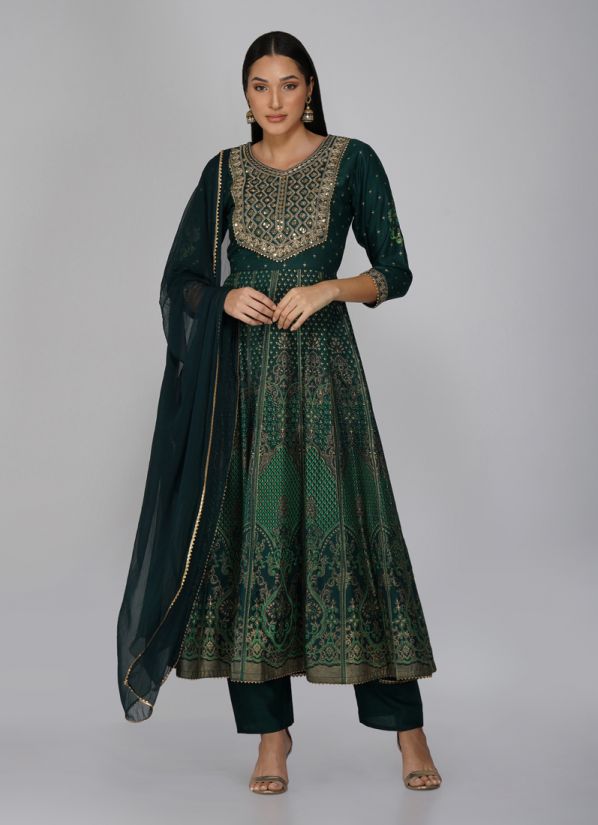 Buy Green Printed Anarkali Suit Set