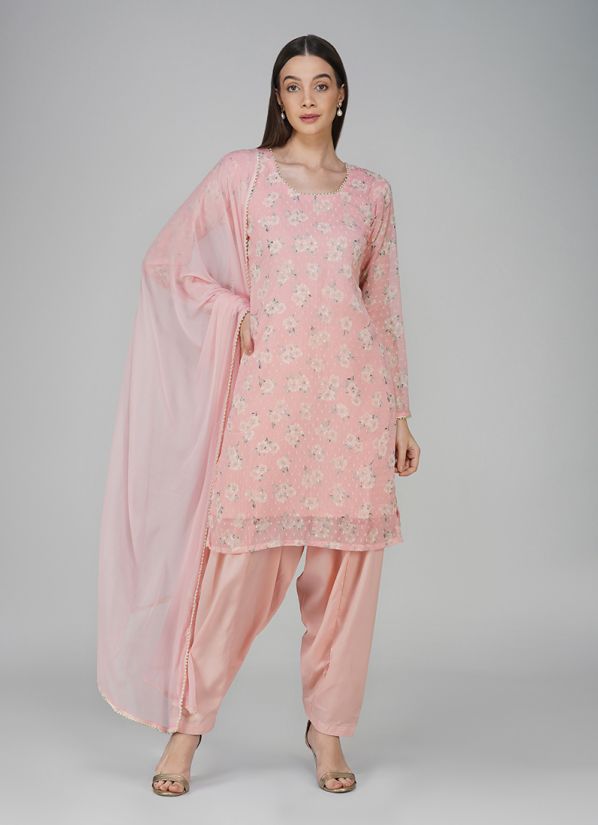 Buy Pink Dobby Georgette Shift Suit Set
