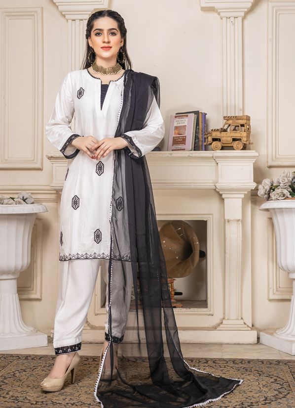 Beige-Black Linen Suit Set