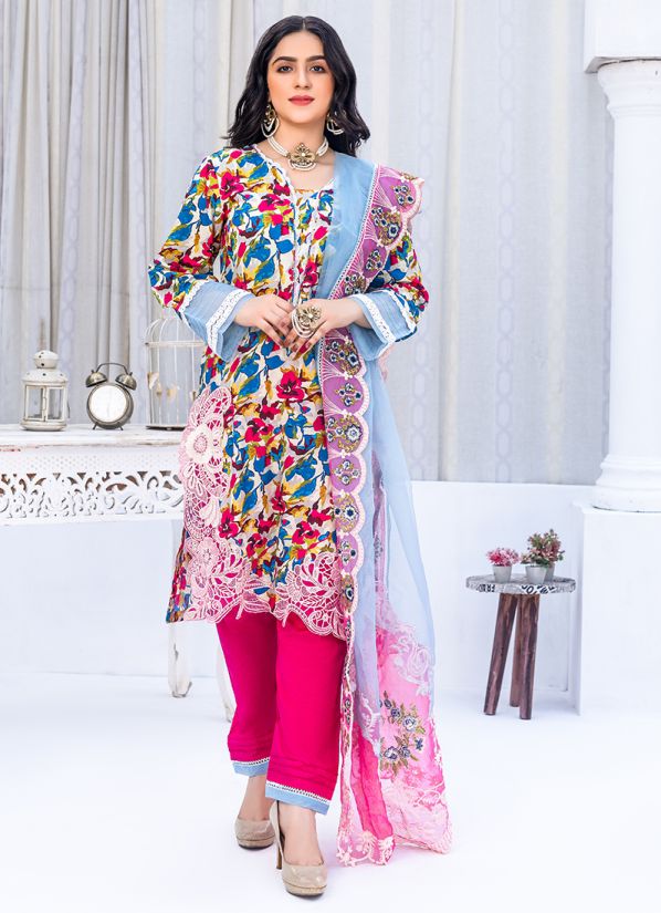 Light Blue Digital Printed Suit Set