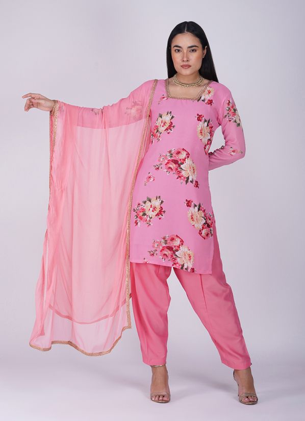 Pink Georgette Shift Style Suit